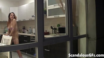 Spying On My Neighbor’s Hot Naked Girlfriend As She Teases And Plays In The Kitchen